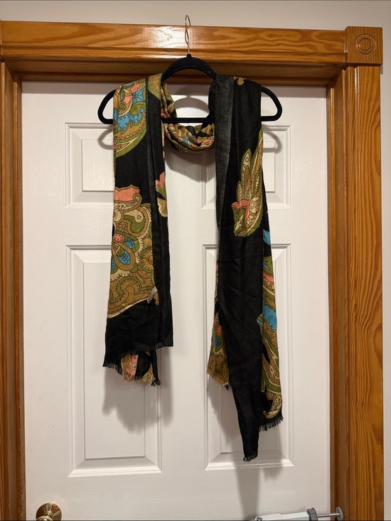 Collectioneighteen Accessories - Black Paisley Wrap Scarf with Multicolor Accents